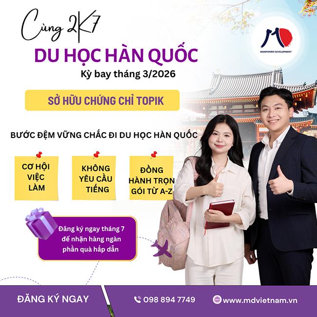 MD VIỆT NAM TUYỂN SINH DU HỌC HÀN QUỐC KỲ THÁNG 3/2026
